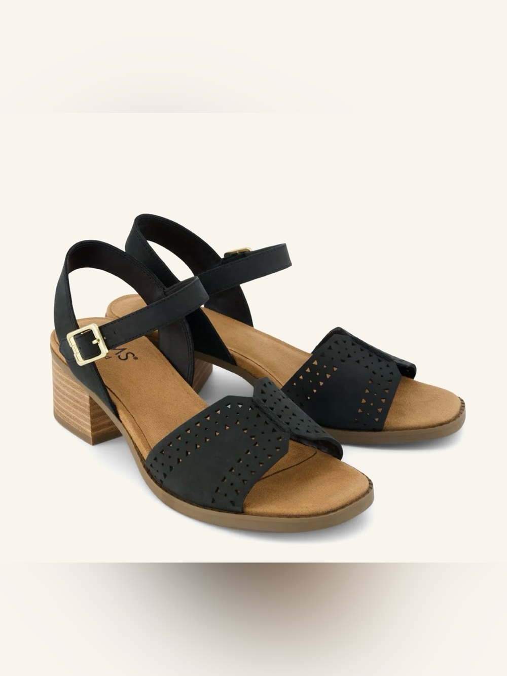 TOMS Womens Eloise Sandal Black Perforated Leather (Size 6.5) Brand new